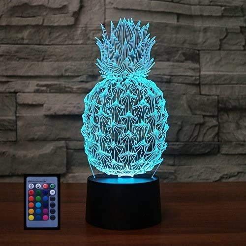 Illusion Optique 3D Ananas Nuit Lampe Art Déco Lampe Lumières LED Décoration Lampes Télécommande 7/16 Couleurs Change Veilleuse USB Powered Enfants Cadeau...