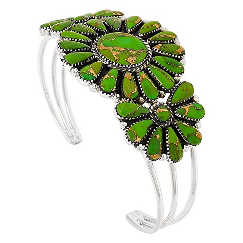 Turquoise Network Southwest Style Genuine Gemstones 925 Sterling Silver Cluster Bracelet
