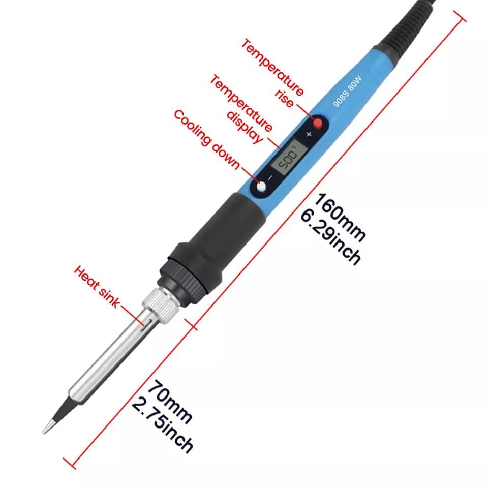 Image of DHRUVPRO 80W 908S Soldering Iron LCD Display Adjustable Temperature Black Anti-scalding Welding with 5-Bit Tips Kit for Welding Circuit Board backhead