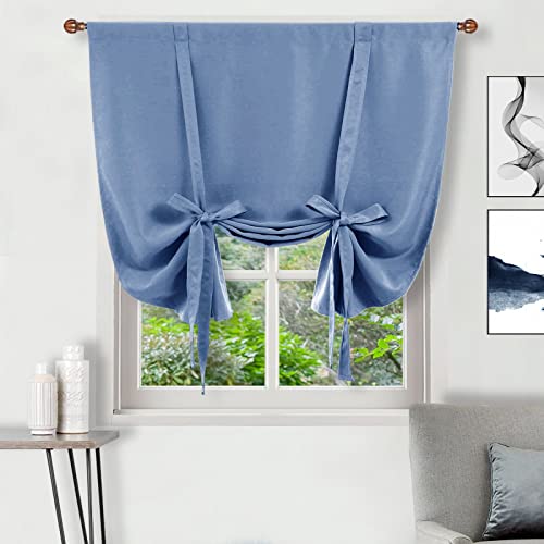 DWCN Blackout Curtains-Tie Up Shade for Window Thermal Insulated Room Darkening Rod Pocket Curtains for Kitchen,Haze Blue, W42 X L63 Inches, 1 Panel