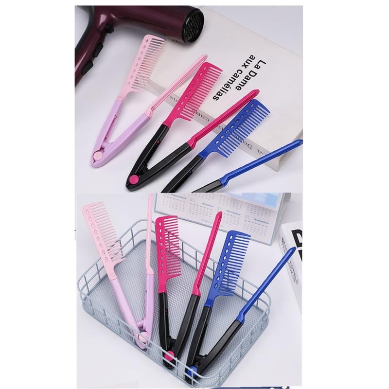Image of JKAUR V Shaped Foldable Hair Comb for Straightening and Curling | Rose red