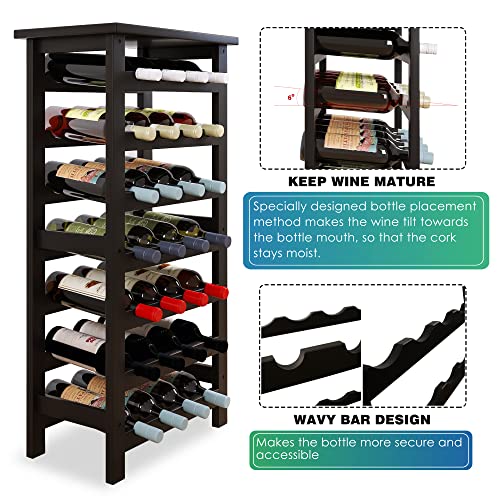 Smibuy Bamboo Wine Rack, 28 Bottles Display Holder With Table Top, 7-Tier Free Standing Storage Shelves For Kitchen, Pantry, Cellar, Bar (Black) #TOP5