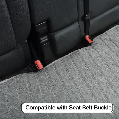 Image of Leader Accessories Faux Linen Rear Bench Seat Cover, Size M, Grey | Breathable Back Seat Protector With Non-Slip Bottom, Diamond Stitched Bench Seat Cushion for Vehicles Cars Van SUV Truck