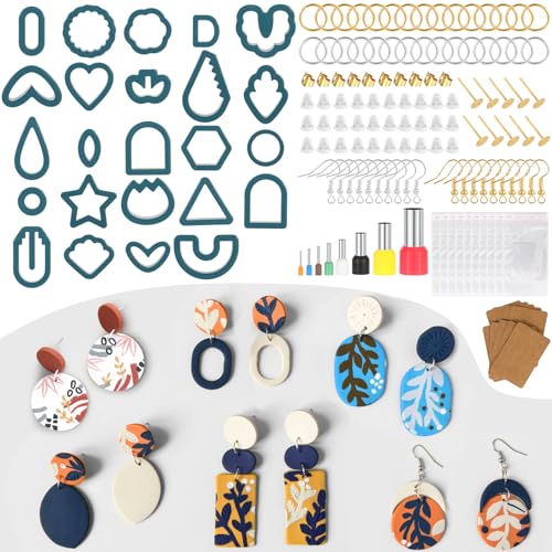 MWOOT 142 Pièces Coupeur Argile Polymère pour Boucles d'oreilles, 24 PCS Emporte-pièces en Argile Polymère Plastique avec Crochets de Boucles d'oreilles en Kit pour...