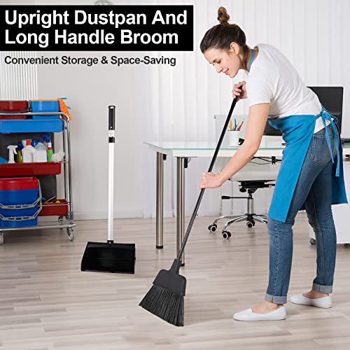 Image of Mumufy 5 Set Lobby Dustpan with Broom Set Lobby Upright Dust Pan and Broom with Long Handle Heavy Duty Commercial Dustpan Combo for Restaurants Kitchen Office Home