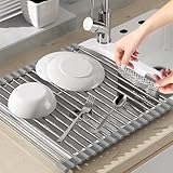 KAWAAN Escurreplatos Plegable, Escurridor de Platos Enrrollable de Acero Inoxidable, Escurridor de Platos sobre Fregadero, 45 x 35 cm