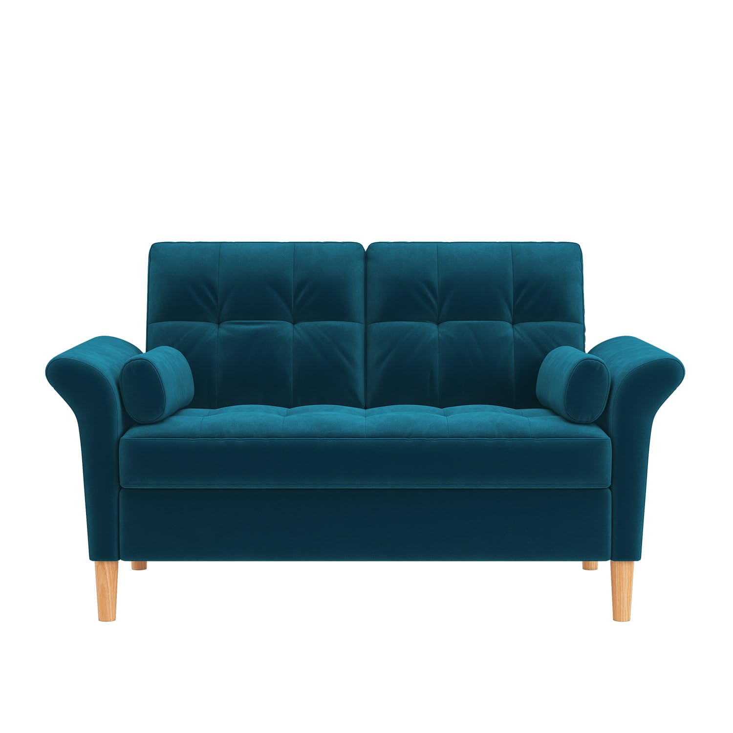 Hroth 2 Seater Sofa, Compact Fabric Loveseat with Tufted Backrest & Bolster Cushions, Modern Small Sofa for Living Room, Apartment & Studio, Soft Comfortable Couch，Blue