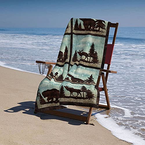 Rustic Wildlife Elk Bear Silhouette Microfiber Towel Bathroom Big 52X32 Vintage Moose Deer Beach Blanket Beach Towel Rural Cabin Bathing Towel Adult Man Kid #TOP2