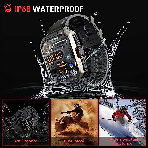 Smart Watches For Men, 1.85" Hd Display 400Mah Rugged Smartwatch With Bluetooth Call Tactical Ip68 Waterproof Smart Watch Outdoor Fitness Tracker With Heart Rate Monitor For Ios Android Phone #TOP1