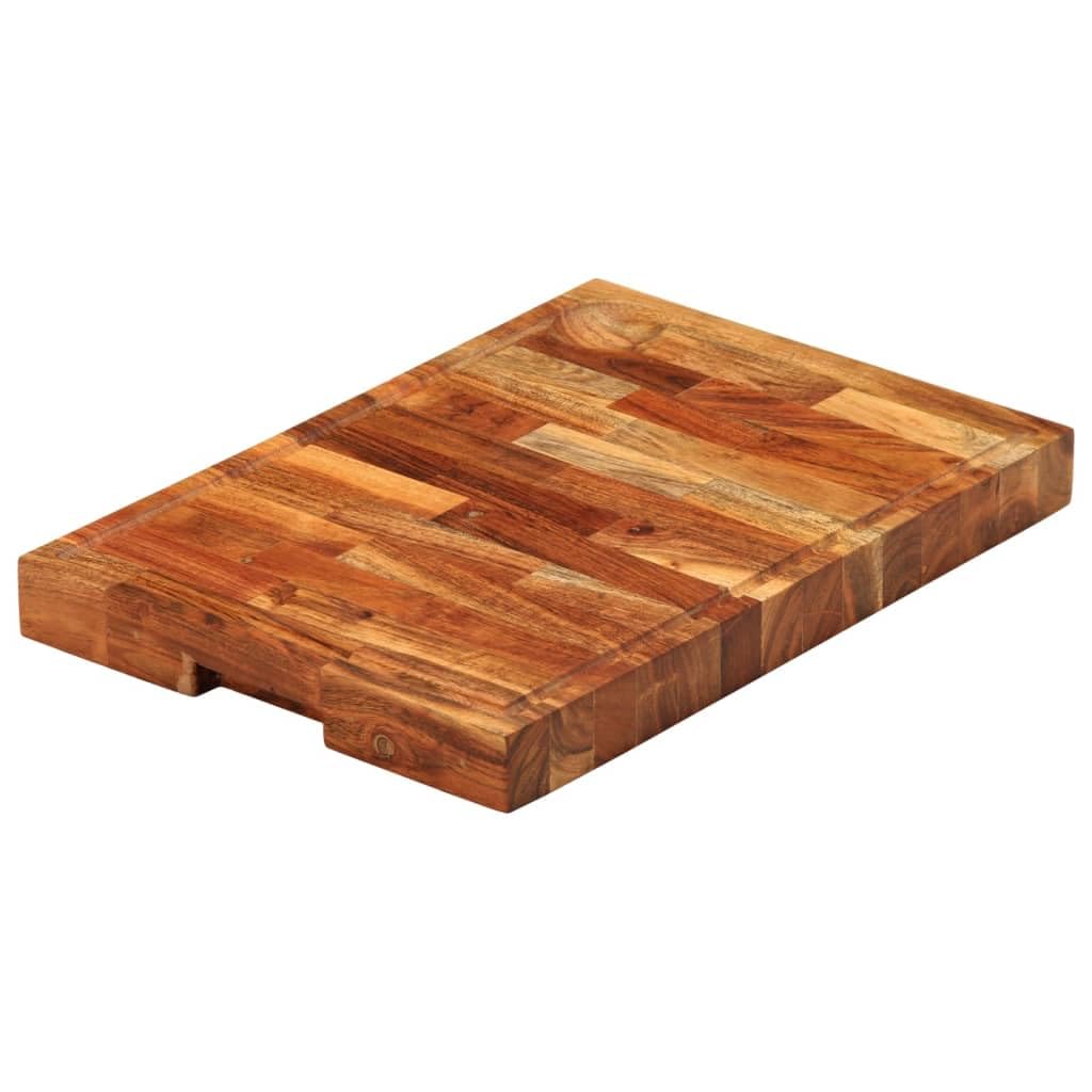 Tabla de cortar de madera maciza de acacia 42 x 30 x 4 cm con ranura para jugo, tabla de cocina antideslizante para cortar, picar, rebanar y servir queso, pan y aperitivos