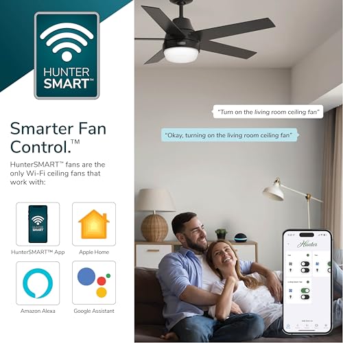 Image of Hunter Aerodyne, Indoor, Ceiling Fan, Smart, Modern, 52 inch, Matte Black