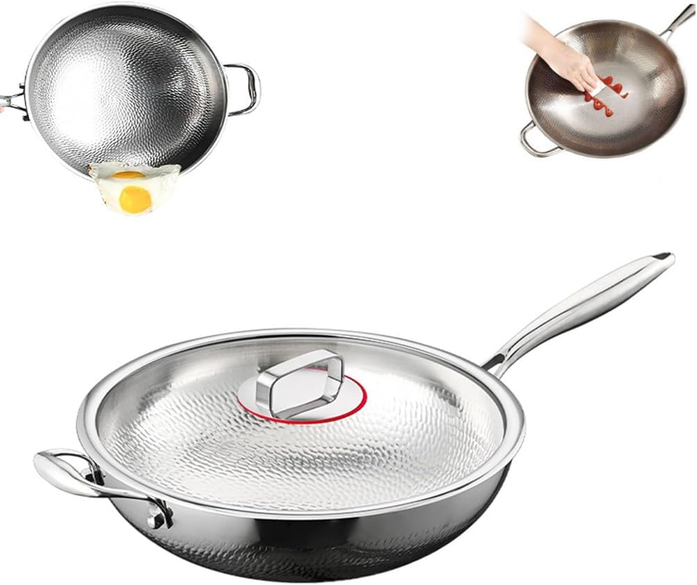 Titanium Hammered Pan Pro, 2026 New Durable Scratch-Resistant Titanium Frying Pans for Cooking Non Stick, Even Heating for Cooking, Nutritious Pan for Cooking,with lid,14.17in