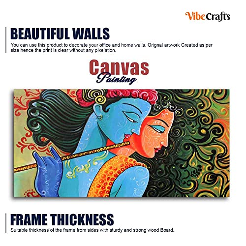 Image of VIBECRAFTS Canvas Paintings for Living Room Drawing Room Radha Krishna With Flute Canvas Wall Painting Fitted With Wooden Frame For Home | Office | Living Room | Gift (PTVCH 2473)