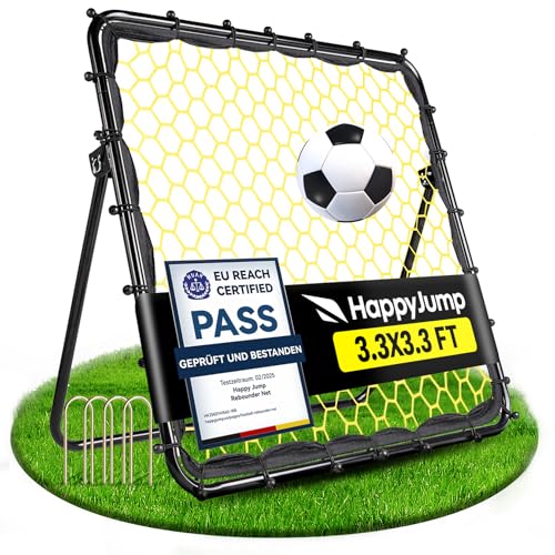 Happy Jump Fußball Rebounder 1x1m – Verbessert Technik & Reaktion, mit verstellbaren Winkeln, Stabiler Wabenstruktur, ideal für Einsteiger & Fortgeschrittene