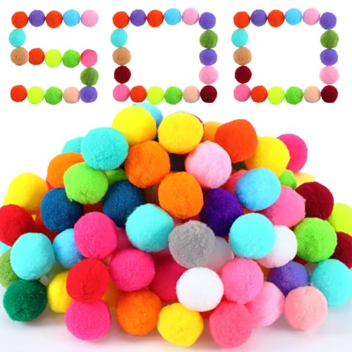Kifmurase 500 Pcs Multicolor Pom Poms for Craft, 1.2 Inch 20 Colors Pompoms Art and Crafts for Hobby Supplies and Creative Craft DIY Project Material