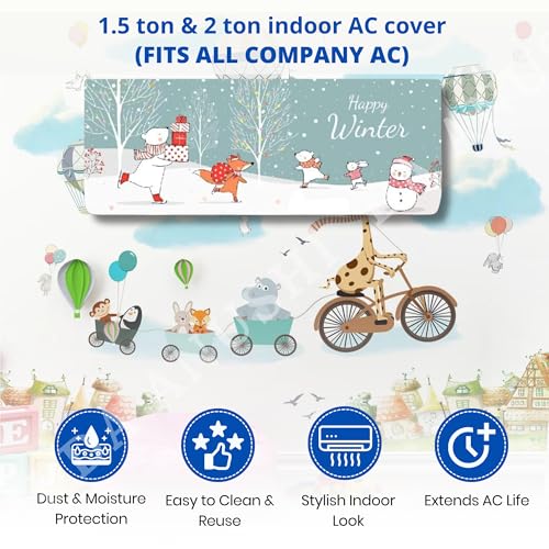 Image of Printed Split Ac Cover Combo Indoor Unit For 1.5 Ton Capacity AC, Inner Unit Ac Cover, All Weather Cover /Attractive Digital Prints /Dustproof /Water Resistant (Happy Winter & Jungle Safari)