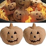 Stoneware Fire Pits Pumpkins,Realistic Pumpkins Halloween Reusable Fireproof Fire Pit Ceramic Pumpkin Fire Stones,Campfire, Fireplace, Firepit (2PCS)
