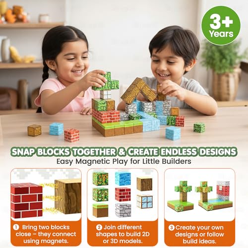 Image of Kidology 48PCS Magnetic Building Blocks for Kids | STEM Magnetic Tiles & Sticks Construction Set | Creative Learning Toy for Toddlers 3+ | Magnetic Cubes, Sensory Outdoor & Indoor Educational Toy
