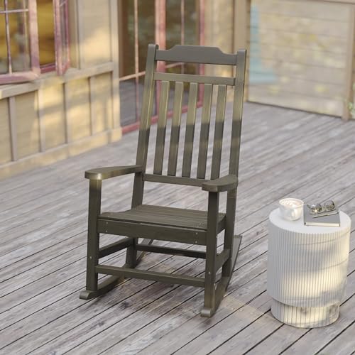 Image of Flash Furniture Winston All-Weather Poly Resin Rocking Chair in Mahogany