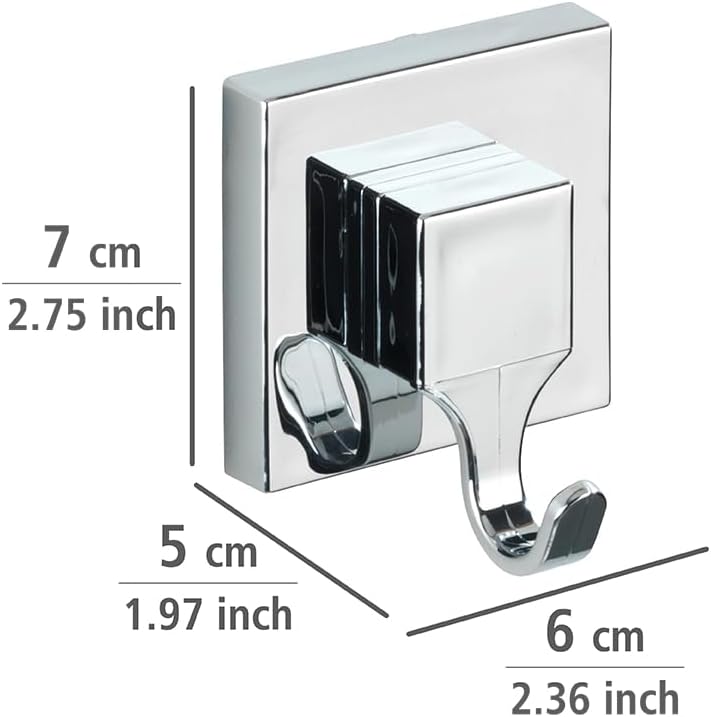 Wenko "Quadro Wall Hooks with Vacuum-Loc, Silver, 2-Piece
