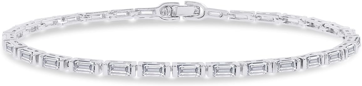 2mm Tennis Bracelet for Women Classic Baguette cut Lab Created Moissanite Stacking Dainty Bracelets in 18K Gold Plated Jewelry