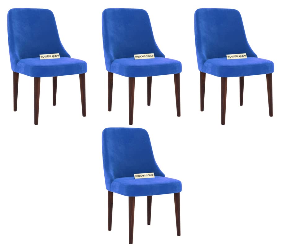 Image of WOODEN SPACE Dining Chair for Living Room Vintage Armchair with Rosewood and Holend Velvet for Living Room, Hotel, Restrorent and Home Decor - 20X19X35 Inch (Blue Pack of 4)