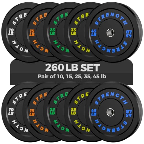Olympic Rubber Bumper Weight Set - 2 Inch Barbell Plates for Home Gym Strength Training