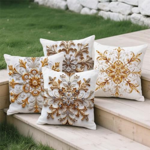 Housse de coussin 40x40cm lot de 4 en lin bohème rétro S95