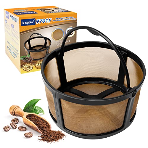 KEEPOW Reusable Coffee Filter Compatible with Keurig K-Duo Essentials and K-Duo Brewers Machine, Gold Tole Mesh Coffee Filter, 8-12 Cup Carafe Basket Coffee Makers Accessories