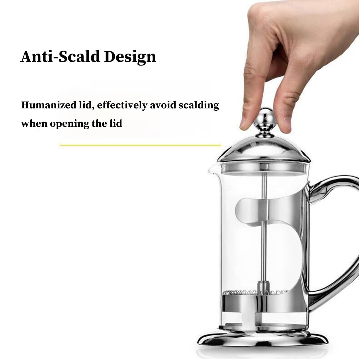 Cafetera de prensa francesa con 3 filtros de acero inoxidable, prensa de café de vidrio de borosilicato resistente al calor, cafetera multifunción, ideal para camping, color plateado