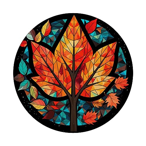 Falling for Geometric Splendor: A Kaleidoscope of Autumn PopSockets Swappable PopGrip, Black - Image 3