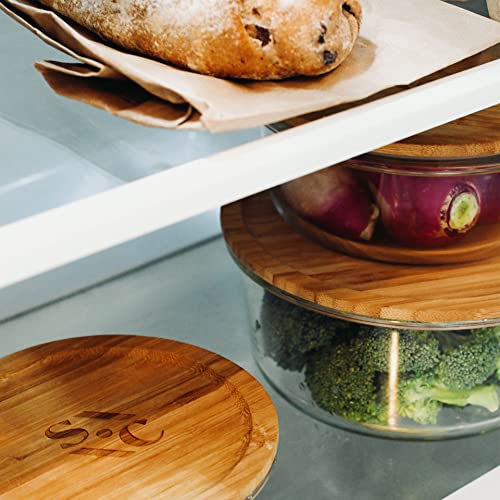 Stone & Clay Food Storage Containers Set - Glass Meal Prep Lunch Boxes With Bamboo Lids - Reusable, Microwavable, And Dishwasher Safe - 3 Round Containers - Small (21Oz), Medium (32Oz), Large (59Oz) #TOP5