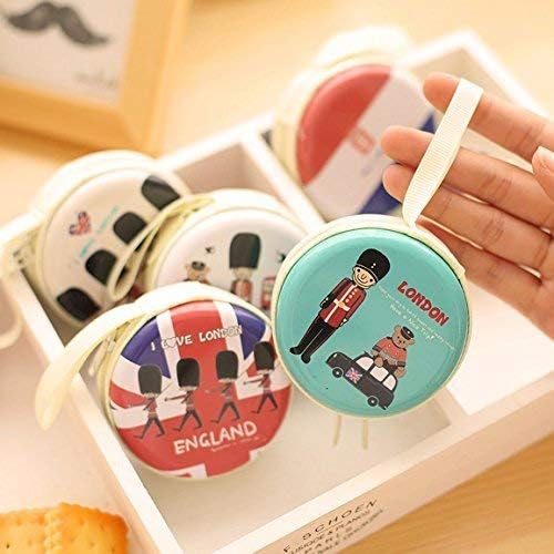 London-England Cute Metal Tin Pouch Case for Earphone, Coins, Memory Card, Pendrive and Jewellery (Multicolour) - Pack of 6