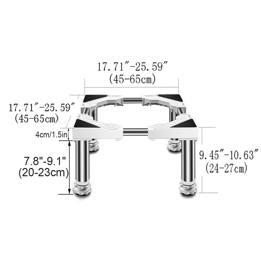 Kühlschrank Untergestell Verstellbare Sockel 10/15/20/25cm Höhenverstellbare Edelstahl Füße Waschmaschinen-Sockel Länge/Breite 45-65cm Stand für Trockner Gefrierschrank,Weiß