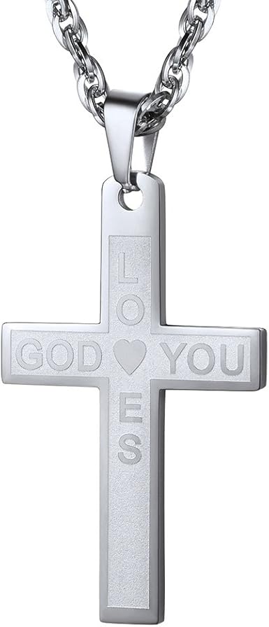 Stainless Steel Cross Necklace Christian Jewelry God Loves You Birthday Christmas Gift Men Women Large Big Cross Pendant Chain Amazon Com