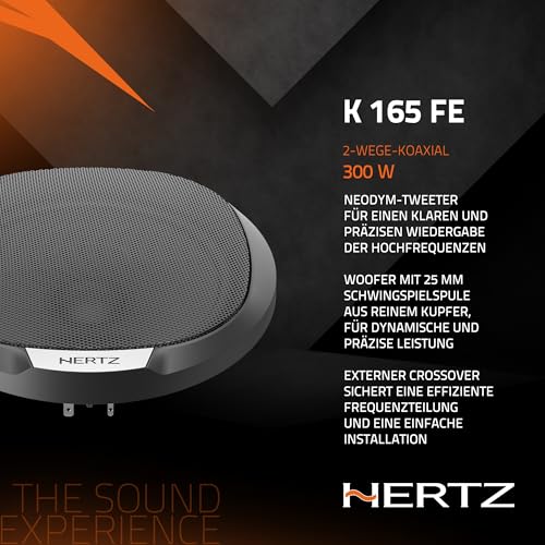 Hertz K 165 Fan Edition 2-Wege Lautsprecher-Set mit 165/170mm Tieftöner, 24mm Hochtöner und integrierter Frequenzweiche (300W Peak, 4ohm, Gitterrost) und einfacher Einbau