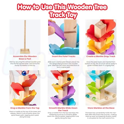 Image of Kidology Wooden Music Tree Toy for Kids, Rainbow Musical Tree Kit Gifts, Wooden Marble Ball Run Track Montessori Educational Learning Toys for Kids 3+