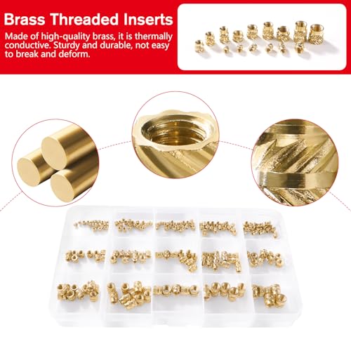 Miniatura 3 de Yixisi 185 Piezas M2 M2.5 M3 M4 M5 M6 Insertos Roscados De Latón, Tuerca Latón Moleteada Inserto De Calor, Para Plástico Y Componentes De Impresión 3d