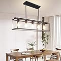 Depuley 5-Light Farmhouse Linear Light Fixture Chandelier, Vintage Island Light Fixtures, Rectangular Metal Cage Table Pendant Lighting for Dining Room, Kitchen, Breakfast Bar, 5×E26 Bulbs Included