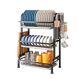 HOISIMDY Dish Drying Rack 3 Tier Large Capacity Kitchen Dish Draining Rack Countertop Cultery Drainer with Drip Tray