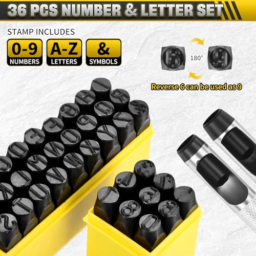 WorkBless 36PCS Metal Stamping Kit, 1/2"(12.5mm) Steel Number and Letter Punch Set, Include A-Z Alphabet, Number 0-8, & Symbol, Stamping Tool for Imprinting Plastic, Wood, Leather, Jewelry - Image 3