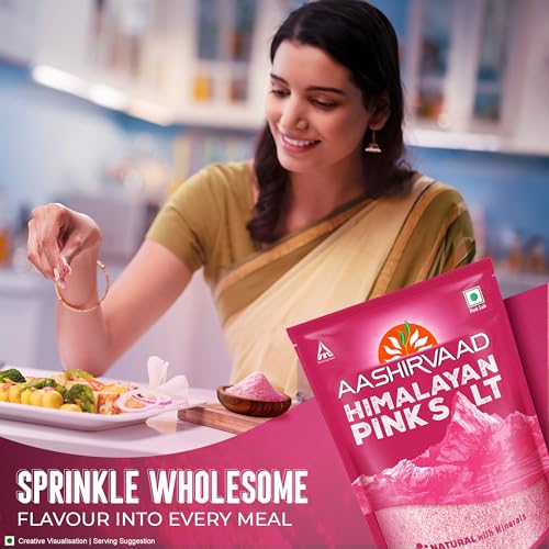 Image of Aashirvaad Himalayan Pink Salt, 100% Natural Rock Salt Sourced from the Himalayan Ranges, Pure Sendha Namak with Minerals for Everyday Use, 1 Kg (Pack of 2)