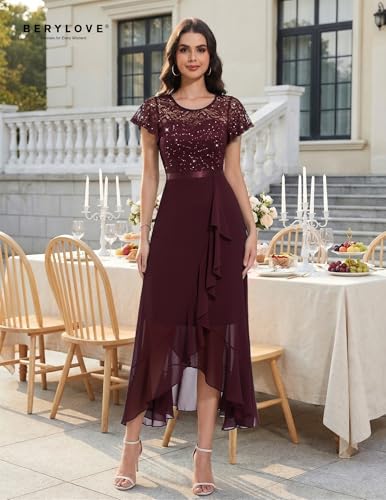 Image of BeryLove Formal Dresses for Women 2026 Wedding Guest with Slit Cocktail Elegant Lace Long Prom Dress