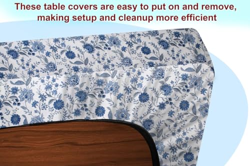Image of The Furnishing Tree Elastic Cotton Square Center Table Cover 40x40 in Inches Floral Blue on White Base