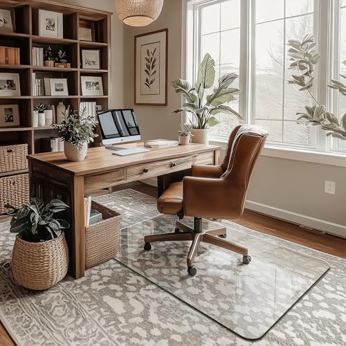 Furnbar Office Chair Mat for Carpet & Hardwood, Upgraded 29' x 42' Dual Use Tempered Glass Chair Mat...
