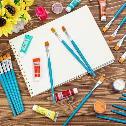 Image of Zonon 30 Pieces Paint Brushes Bulk Small Flat Top Acrylic Oil Paint Brush for Artists Mini Touch up Crafts Detail Painting(1 /2 Inch,Blue)
