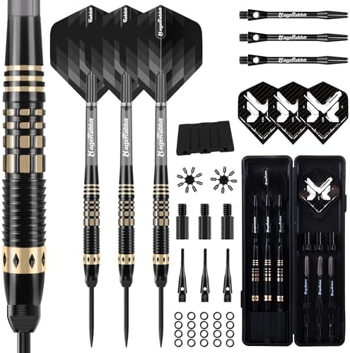 MageRabbit Professional Steel Darts Set,Copper Barrel,Metal Tip Darts with Dart Carrying Case +Extra Flight+ Alum Shafts+Dart Tools. Metal Darts,Steel Tip Darts for Dartboard