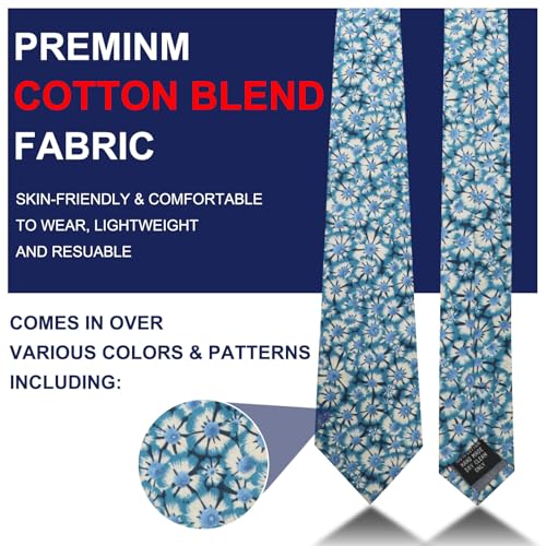 Image of Mantieqingway Men's Skinny Tie, Cotton Floral Ties for Men Wedding Necktie for Groom, Groomsmen, Missions, Dances