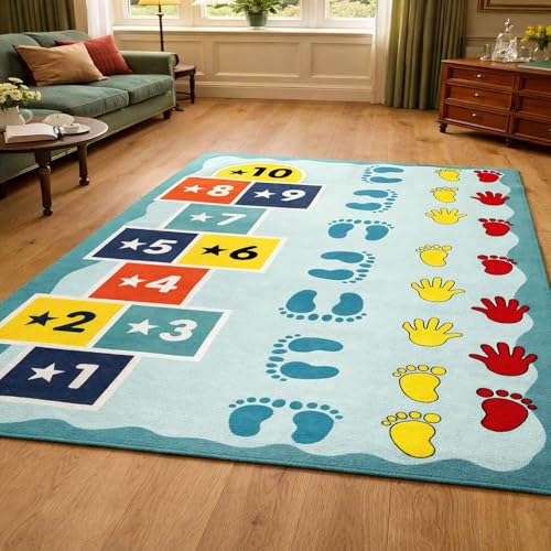 Alfombra azul geométrica Rururug de 160x280 cm lavable para el salón 2