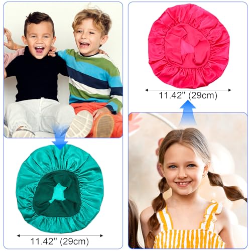 3 Pcs Satin Kid Bonnets Curly Hair Wrap Girl Silk Sleeping Hat Boy Elastic Wide Band Bonnet Sleep Cap for Children Natural Long Short (US, Numeric GO, Medium, X-Large, Rose red, Green, Purple)2